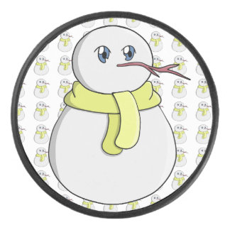 Palet De Hockey Snowman portant une écharpe jaune
