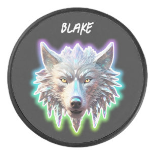 Palet De Hockey Tête de Loup Blanc Fantastique
