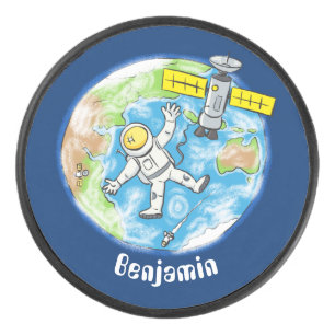Palet De Hockey Un astronaute amusant dans l'espace et la bande de