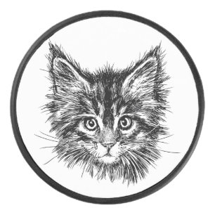 Palet De Hockey Visage de chaton noir et blanc