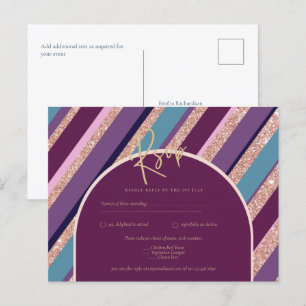 Palette Plum Paarse Turquoise Roos Gold Wedding Briefkaart