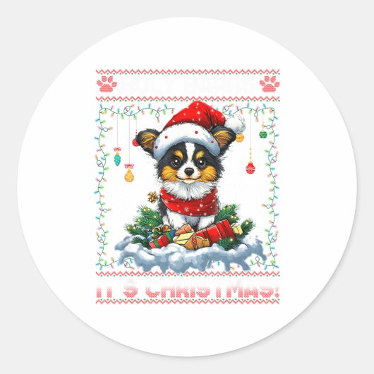 Pallon Christmas Tree Lights Decorations Dog Lover Ronde Sticker (Voorkant)
