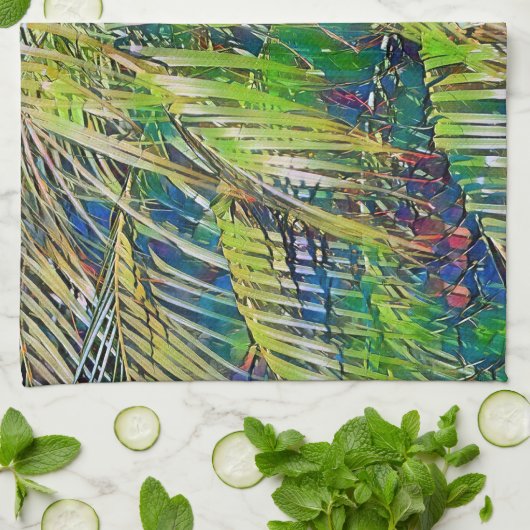 Palm Art Feuille en Vert Serviette de cuisine (Plié)