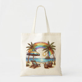 Palm Beach boom met regenboog en zon Tote Bag