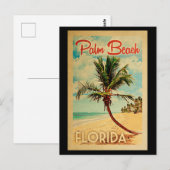 Palm Beach Briefkaart Florida Palm Tree Beach Retr (Voorkant / Achterkant)