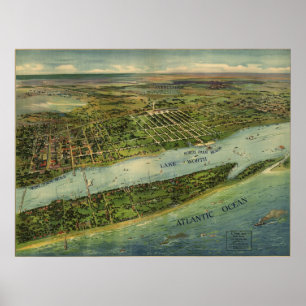 Palm Beach County FL 1915 Antiek Panoramic Map Poster