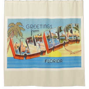 Palm Beach Florida FL Old Vintage Travel Souvenir Douchegordijn