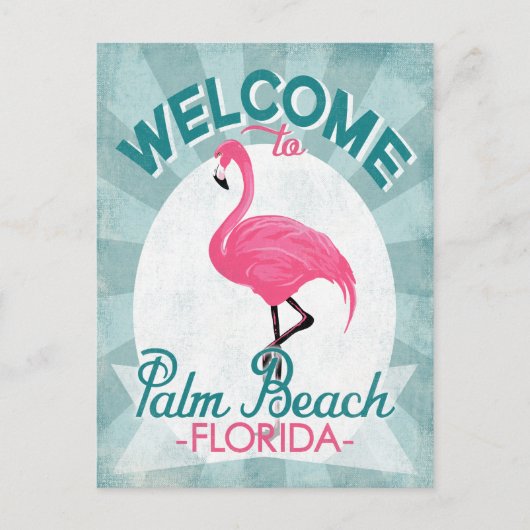 Palm Beach Florida Pink Flamingo -  Retro T Briefkaart (Voorkant)