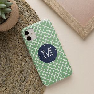 Palm Beach Green Geometric Bamboo Pattern Monogram iPhone 13 Hoesje