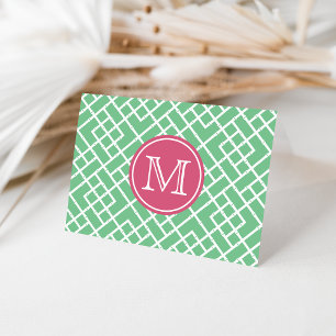 Palm Beach Green & Roze Geometric Bamboo Monogram Notitiekaartje