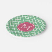 Palm Beach Green & Roze Geometric Bamboo Monogram Papieren Bordje (Gekanteld)