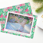 Palm Beach Kerst Roze & Groene Kousen Foto Feestdagenkaart