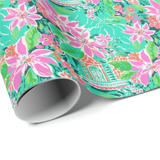 Palm Beach Kerst Waterverf Gingerbread Huizen Cadeaupapier (Rol Hoek)