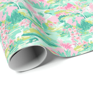 Palm Beach Kerst Waterverf Rendieren Cadeaupapier