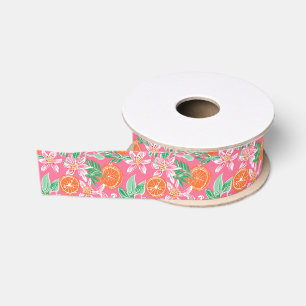Palm Beach Kerst Waterverf Roze en Sinaasappels Grosgrain Lint