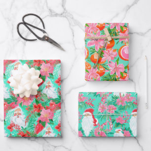 Palm Beach Kerst Waterverf Roze & Groen Inpakpapier Vel