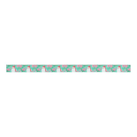Palm Beach Kerst Waterverf Roze & Groene Kerstman Grosgrain Lint (Voorkant)