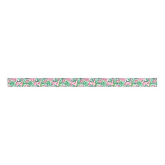 Palm Beach Kerst Waterverf Roze rendier Grosgrain Lint (Voorkant)