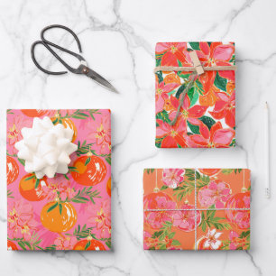 Palm Beach Kerst Waterverf Roze & Sinaasappel Inpakpapier Vel