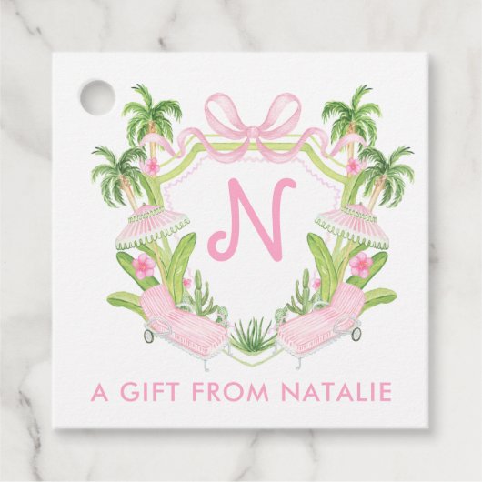 Palm Beach Monogram Crest Bedankjes Labels (Voorkant)