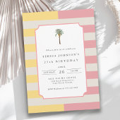 Palm Beach Pastel Stripe Tropical 25th Birthday Kaart