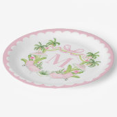 Palm Beach Pink Loungers Monogram Crest Papieren Bordje (Gekanteld)