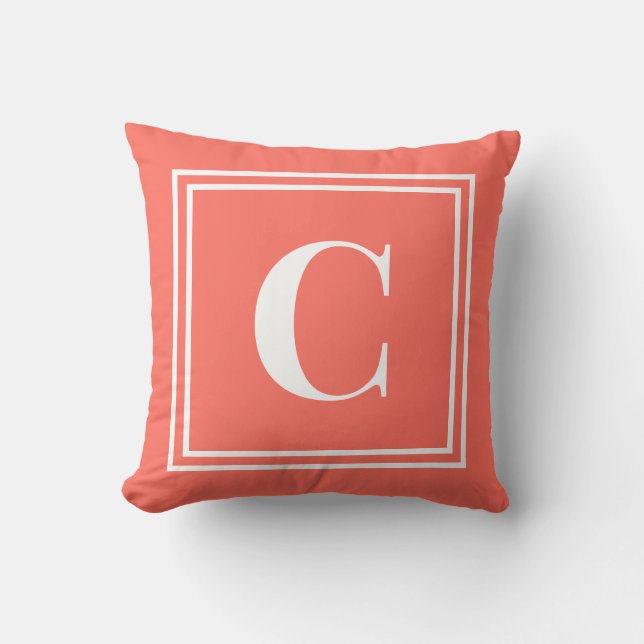 Palm Beach Preppy Coral Monogram Throw Pillow Kussen (Voorkant)