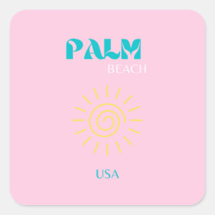 Palm Beach, Preppy, Preppy Art, Roze Vierkante Sticker