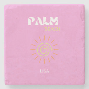 Palm Beach, Retro Art, Preppy, Pink Art, Roze Stenen Onderzetter