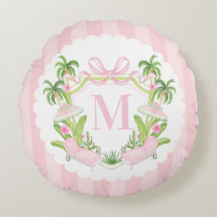 Palm Beach Roze Loungers Monogram Wapen Rond Kussen