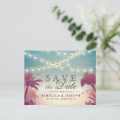 Palm Beach String Lights Bruiloft Save the Date Aankondigingskaart (Staand voorkant)