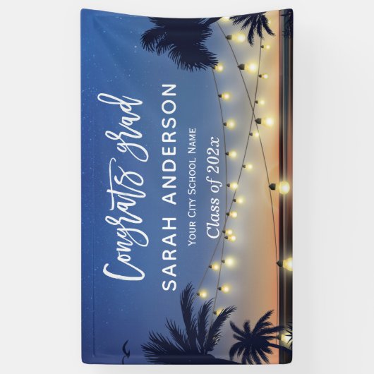 Palm Beach String Lights Congrats Graduparty Spandoek (Verticaal)