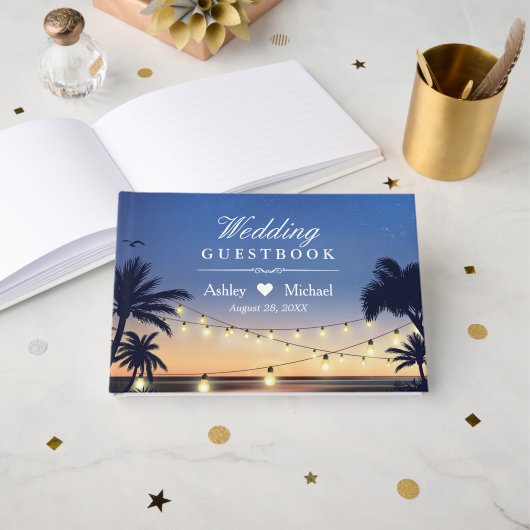 Palm Beach String Lights Destination Wedding Gastenboek (Voorkant open)