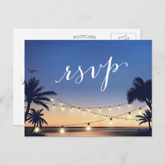 Palm Beach String Lights Summer Sunset RSVP Antwoo Uitnodiging Briefkaart (Voorkant / Achterkant)