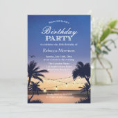 Palm Beach Sunset String Lights Birthday Party Kaart (Staand voorkant)