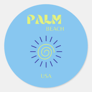 Palm Beach, Travel Art, Florida, Preppy, Blue Ronde Sticker
