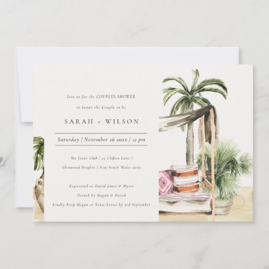 Palm Beach Tropical Cabana Couples Shower Invite Bedankkaart (Voorkant)