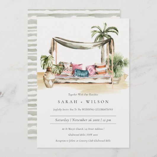 Palm Beach Tropical Palm Cabana Mariage Invitation (Devant / Derrière)