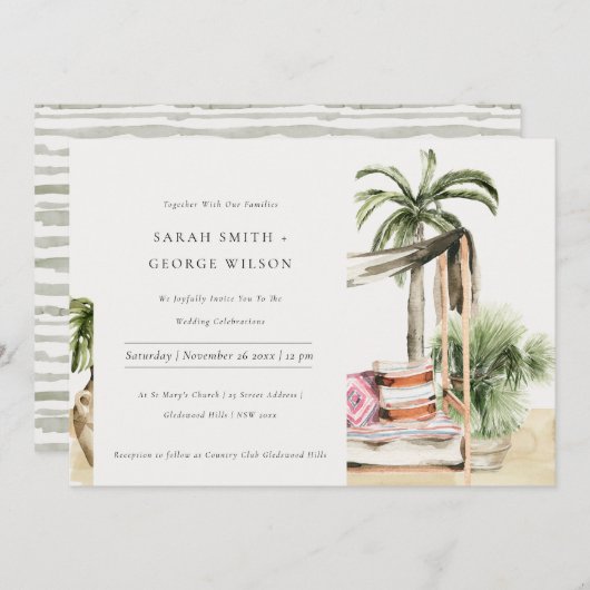 Palm Beach Tropical Palm Cabana Mariage Invitation (Devant / Derrière)