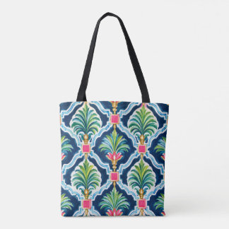 Palm Beach Tropisch Palm Tralie Navy Roze Groen Draagtas