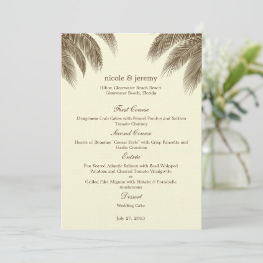 Palm Beach Wedding Menu Card - Bruin (Staand voorkant)