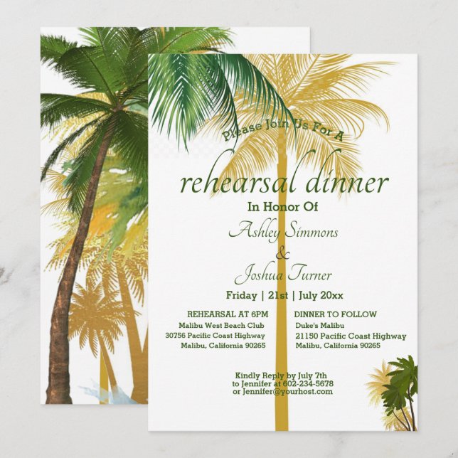Palm Beach Wedding Rehearsal Dinner Kaart (Voorkant / Achterkant)