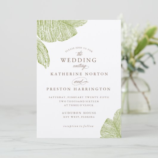 Palm Bestemming Strand Huwelijksuitnodiging Kaart (Staand voorkant)