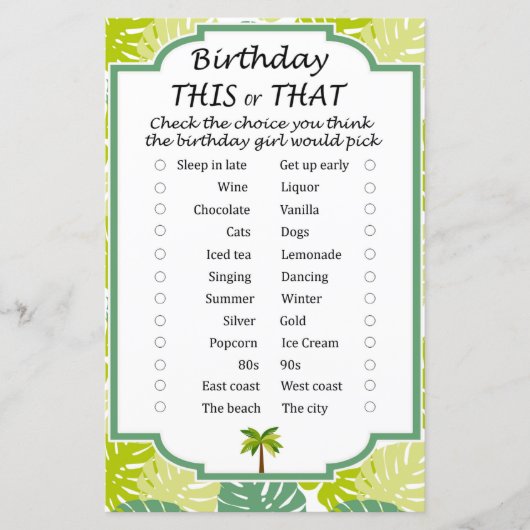Palm Birthday dit of dat spel (Voorkant)