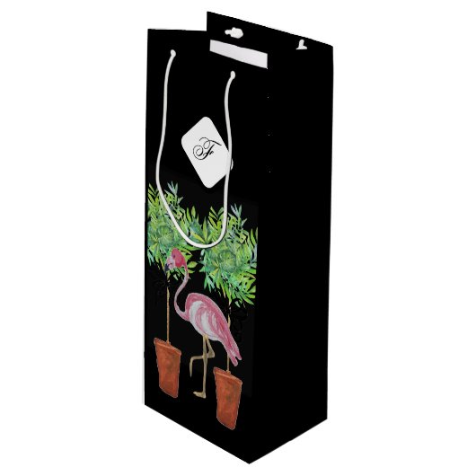 Palm Black Pink Flamingo Flamingos Wine Bag Wijn Cadeautas (Voorkant Gekanteld)