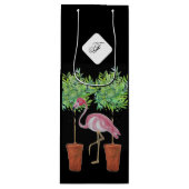 Palm Black Pink Flamingo Flamingos Wine Bag Wijn Cadeautas (Voorkant)