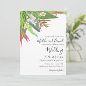 Palm bladeren plumeria tropische elegante bruiloft kaart (Staand voorkant)