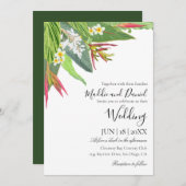 Palm bladeren plumeria tropische elegante bruiloft kaart (Voorkant / Achterkant)