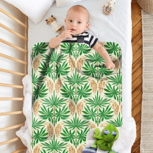 Palm Bloemen Tropisch Patroon Sherpa Deken