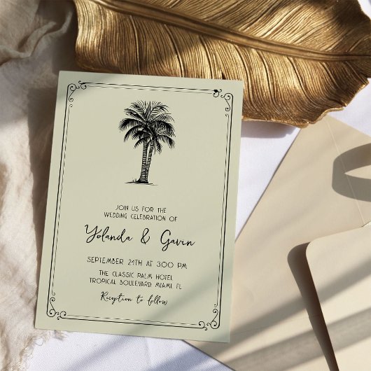 Palm Eenvoudige Bestemming Huwelijksuitnodiging Kaart